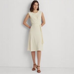 🌻NEW w/tags Lauren Ralph Lauren Cream Bubble Crepe Cap-Sleeve Dress Size 4